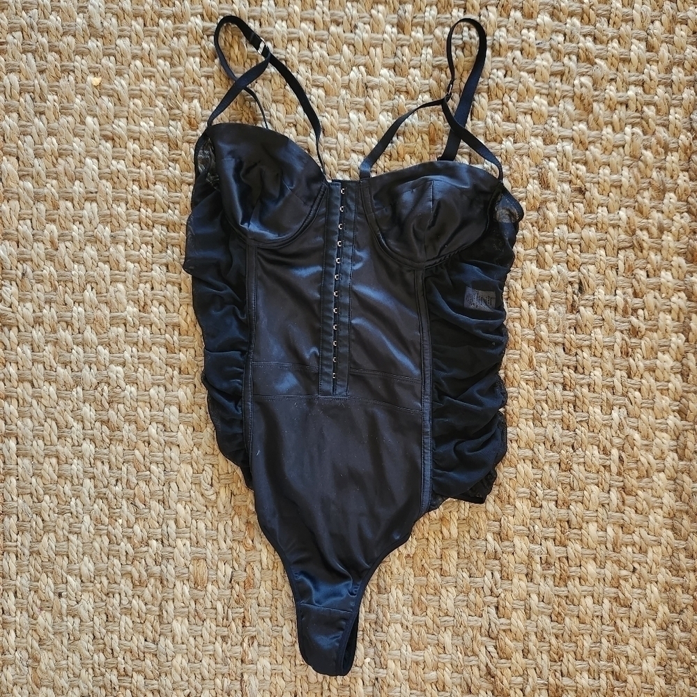 CHELSEA 28 Black Button Down One Piece Lingurie.  Size Small